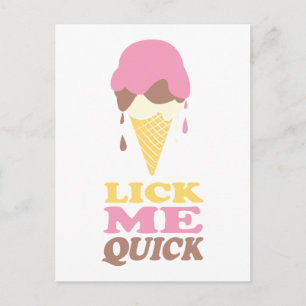 Lick me quick ice cream pink white quote postcard
