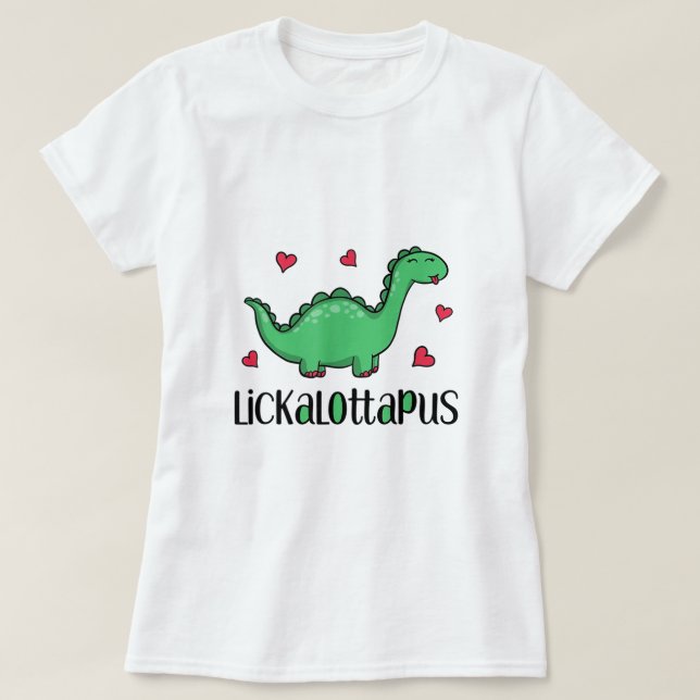 Lickalottapus Dinosaur With Hearts Funny Lesbian G T-Shirt (Design Front)