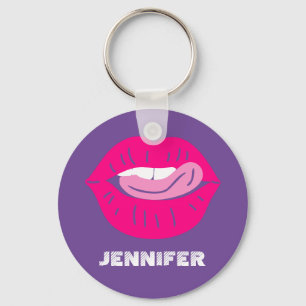 Licking Lips Magenta and Purple Personalised Key Ring
