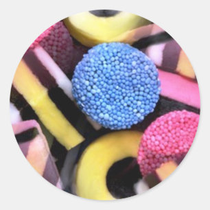 licorice_bits_candy classic round sticker