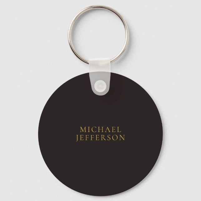 Licorice Black Gold Minimalist Plain Modern Name Key Ring (Front)
