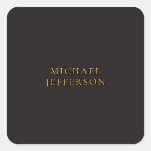 Licorice Black Gold Minimalist Plain Modern Name Square Sticker