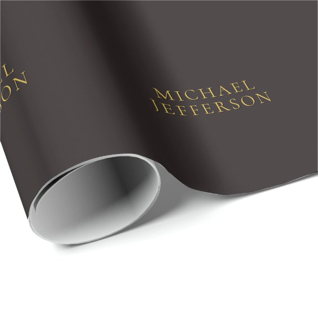 Licorice Black Gold Minimalist Plain Modern Name Wrapping Paper (Roll Corner)
