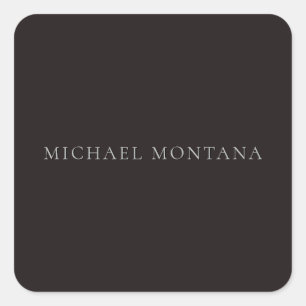 Licorice Black Minimalist Plain Modern Own Name Square Sticker