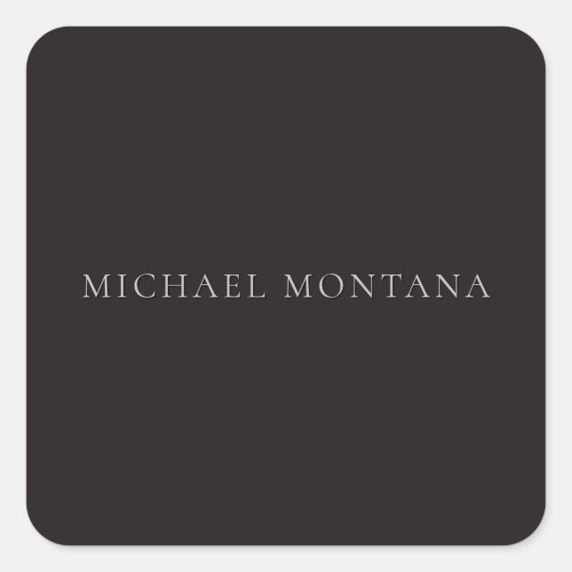 Licorice Black Minimalist Plain Modern Own Name Square Sticker (Front)
