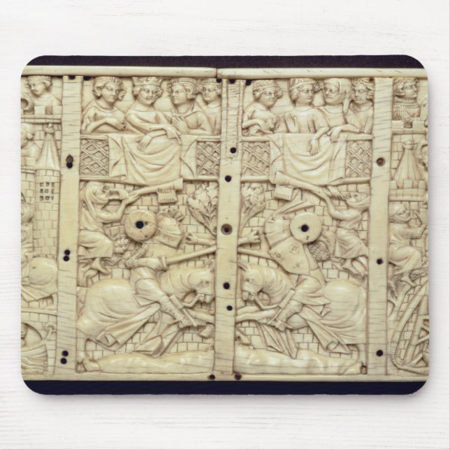 Lid of a casket depicting a tournament mouse mat (Front)