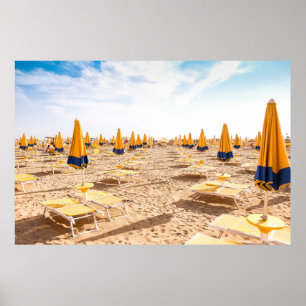 LIDO DI JESOLO, ITALY - SUNLOUNGERS ON BEACH POSTER