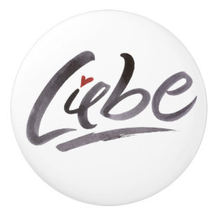 Liebe Love Hertz Brush Heart Calligraphy Word Ceramic Knob