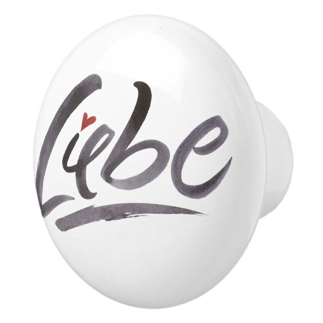 Liebe Love Hertz Brush Heart Calligraphy Word Ceramic Knob (Right)