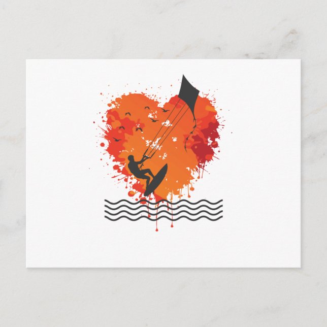 Liebe zum Kite Surfing mit Wellen und Wind Postcard (Front)