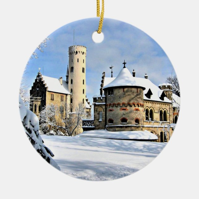 Liechtenstein Castle Ceramic Tree Decoration (Front)