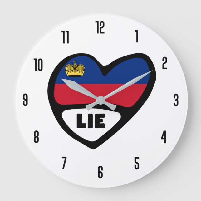 Liechtenstein Country Code LIE Flag Heart Large Clock (Front)