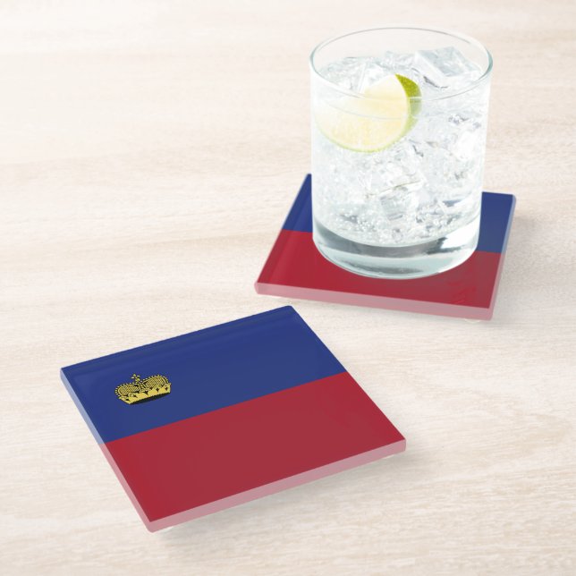 Liechtenstein flag glass coaster (Angled)