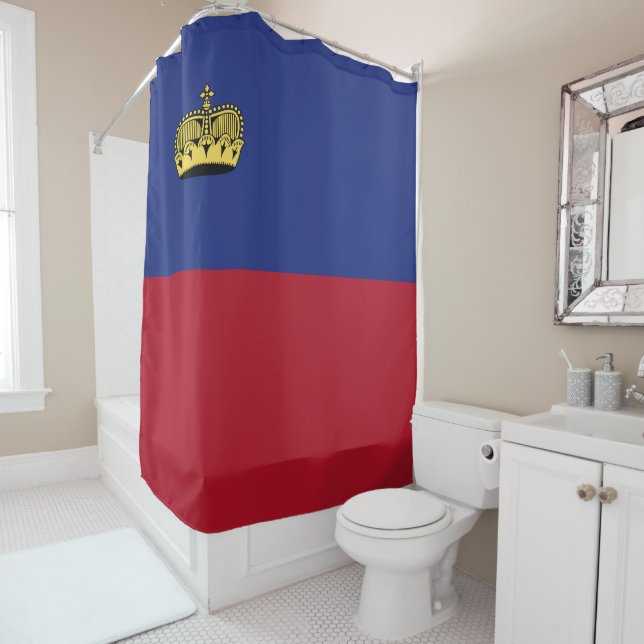 Liechtenstein flag shower curtain (In Situ)
