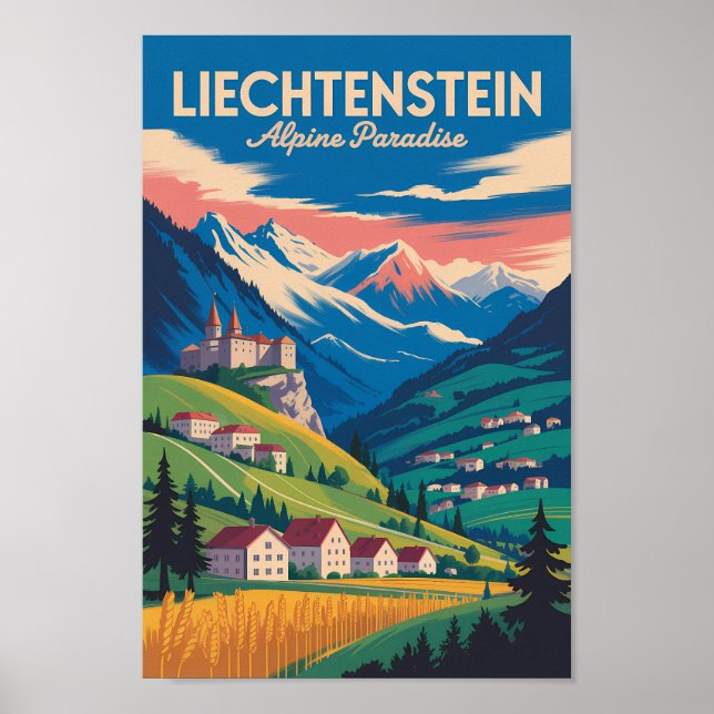 Liechtenstein Landscape Illustration Travel Art Poster (Front)