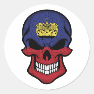  Liechtenstein Smiling Skull Flag Classic Round Sticker