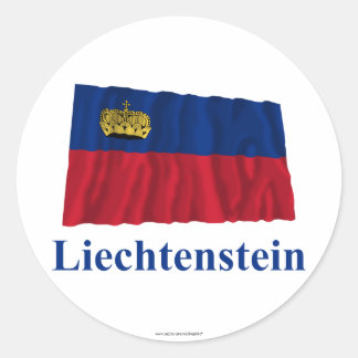 Liechtenstein Waving Flag with Name Classic Round Sticker