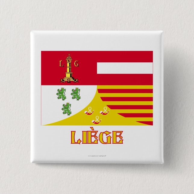 Liège Flag with Name (French) 15 Cm Square Badge (Front)