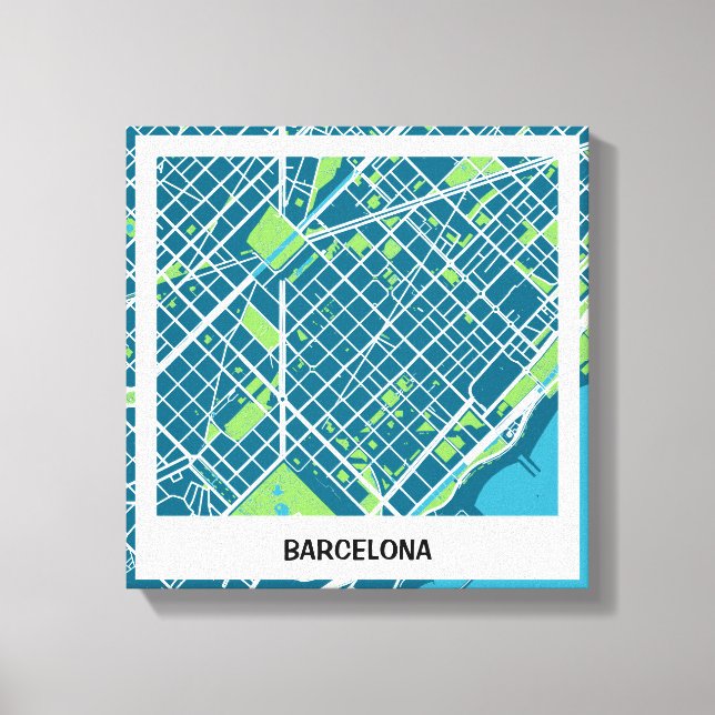 Lienzo minimalist map Barcelona - Azul-Verde Canvas Print (Front)