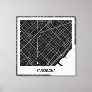 Lienzo minimalist map Barcelona - Black-White Canvas Print