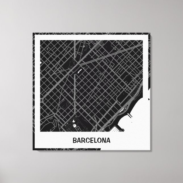 Lienzo minimalist map Barcelona - Black-White Canvas Print (Front)