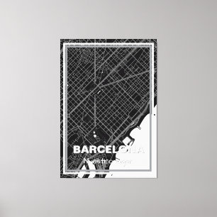 Lienzo minimalist map Barcelona - Black-White Canvas Print