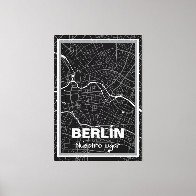 Lienzo minimalist map Berlin - Black-white Canvas Print (Front)