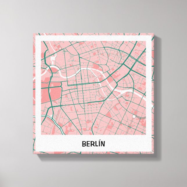 Lienzo minimalist map Berlin - Rosa-green Canvas Print (Front)