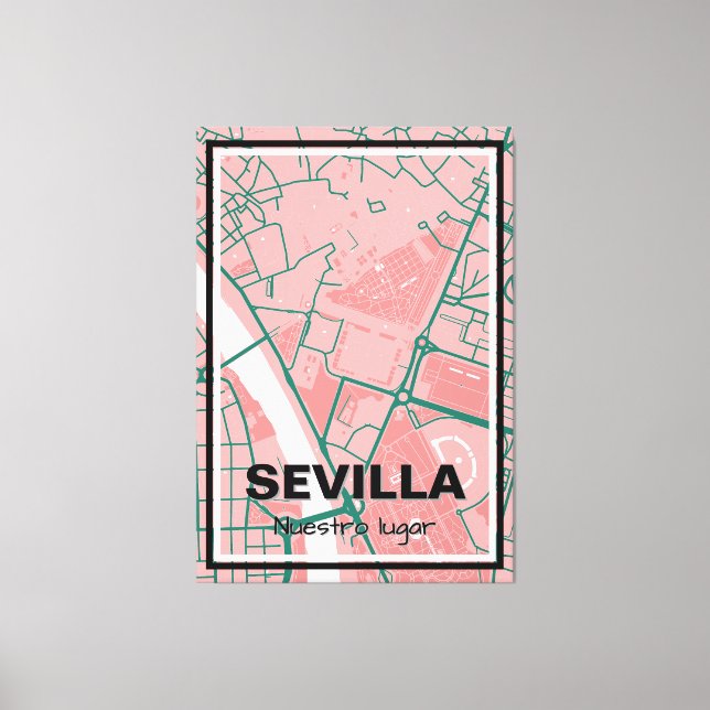 Lienzo minimalist map Sevilla - Rosa-verde Canvas Print (Front)