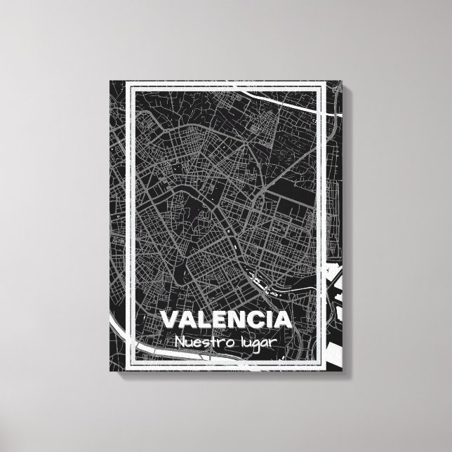 Lienzo minimalist map Valencia - Black-white Canvas Print (Front)