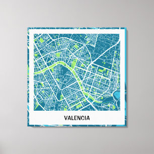 Lienzo minimalist map Valencia - Blue-Green Canvas Print
