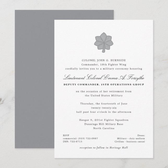 Lieutenant Colonel Military Retirement Invitation (Front/Back)