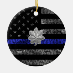 Lieutenant Colonel Thin Blue Line Distressed Flag Ceramic Tree Decoration