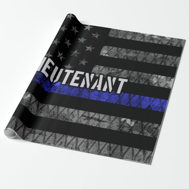 Lieutenant Thin Blue Line Distressed Flag Wrapping Paper (Unrolled)