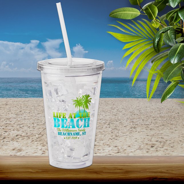 Life at The Beach Cool Aqua Lime Personalised Acrylic Tumbler (Creator Uploaded)