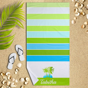 Life at The Beach Cool Aqua Lime Personalised Beach Towel