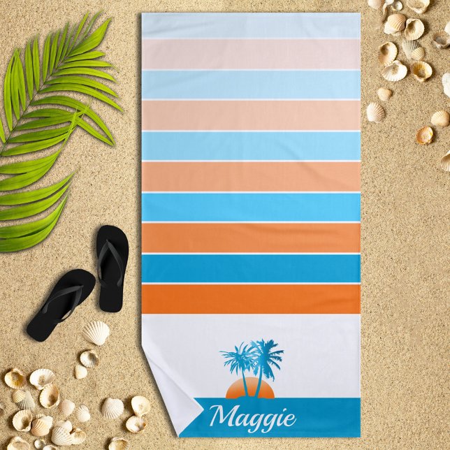 Life at The Beach Cool Blue/Orange Personalised Beach Towel (Creator Uploaded)