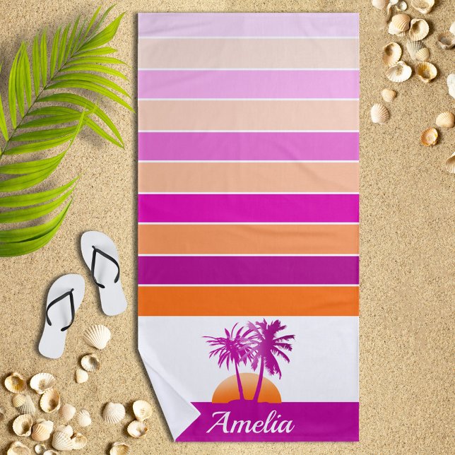 Life at The Beach Cool Sunset Pink and Orange Beach Towel (Creator Uploaded)