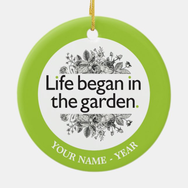 Life Began in the Garden Ceramic Tree Decoration (Back)