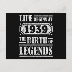 Life Begins 1939 The Birth Of Legend 83rd Birthday Postcard