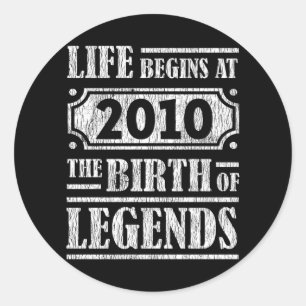 Life Begins 2010 The Birth Of Legend 12th Birthday Classic Round Sticker