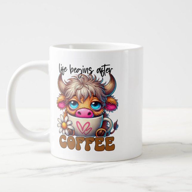 Life Begins After Coffee  Large Coffee Mug (Left)