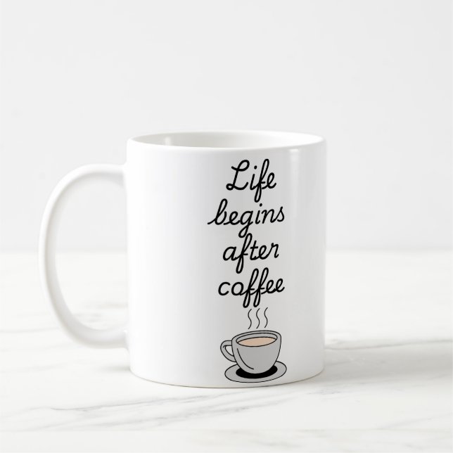  "Life Begins After Coffee"  modern black stylish Coffee Mug (Left)