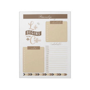 Life Begins After Coffee Quote Daily Planner To Do Notepad