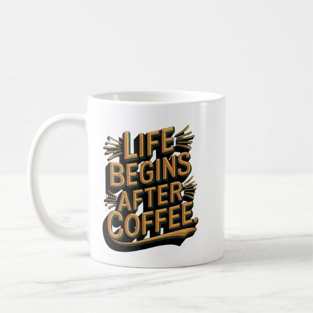 Life Begins After Coffee Retro Typography Mug (Left)