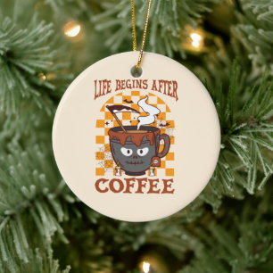 Life Begins After Coffee – Witchy Halloween Ceramic Tree Decoration