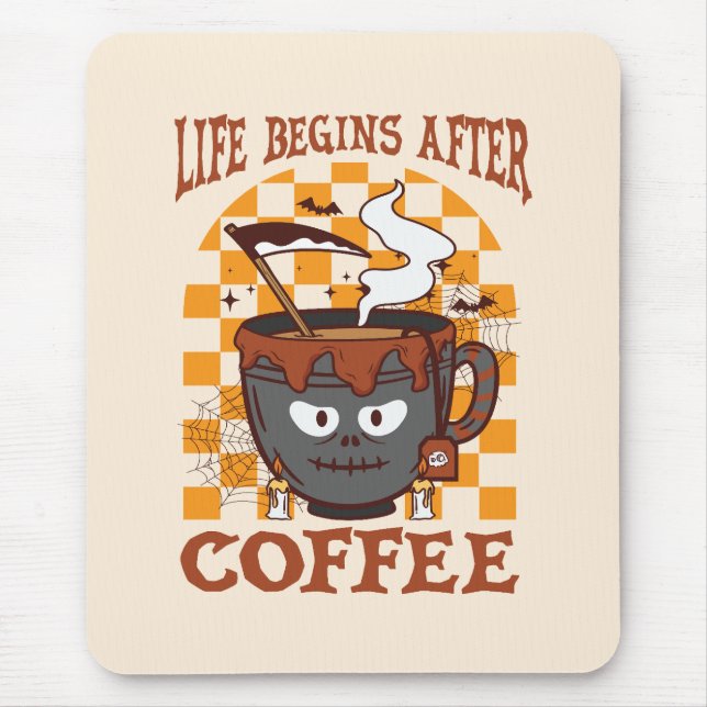 Life Begins After Coffee – Witchy Halloween Mouse Mat (Front)