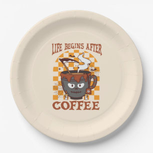 Life Begins After Coffee – Witchy Halloween Paper Plate