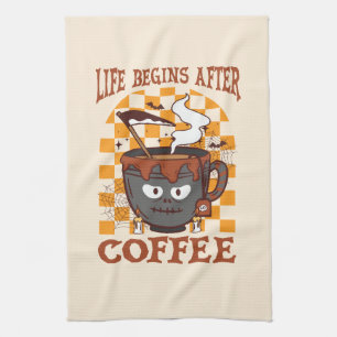 Life Begins After Coffee – Witchy Halloween Tea Towel