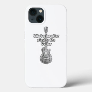 Life begins after playing the guitar. black & whit iPhone 13 case